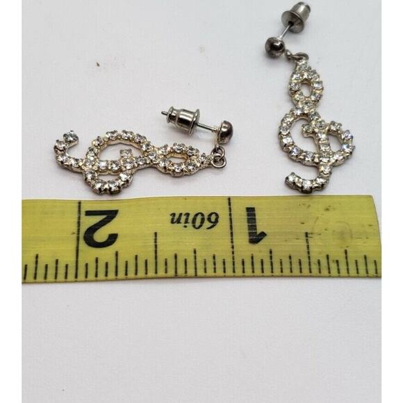 Vintage Earrings Music Note Rhinestone & Sterling Silver Musical Sing Singing - Picture 8 of 8